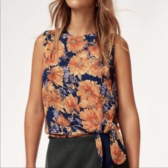 Aritzia Babaton Hopkins Blouse Floral Top Size S sleeveless front tie - Picture 12 of 12